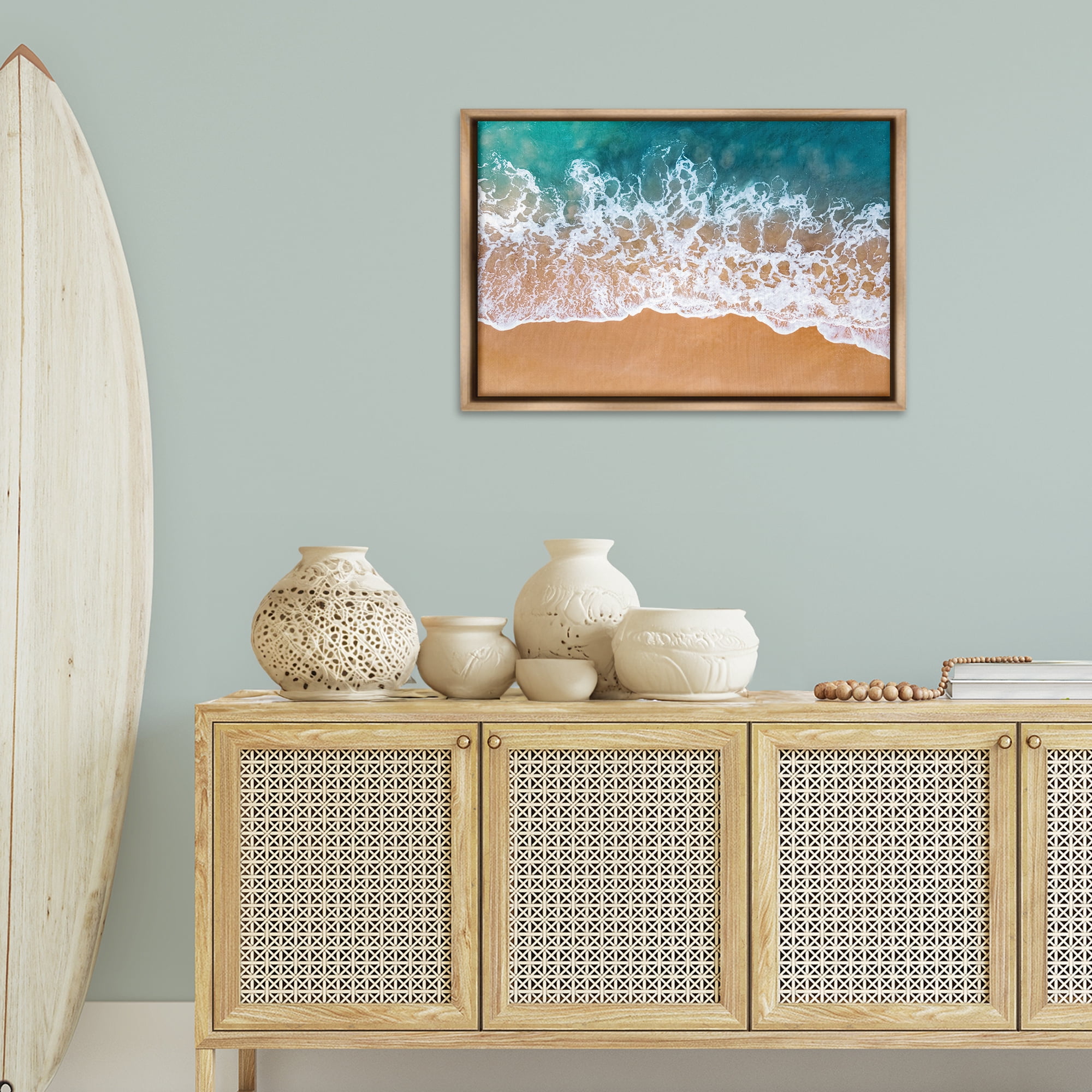 Stupell Industries Aerial Beach Foam Landscape & Nature Photography Brown Floater Framed Canvas Art Print Wall Art, 31 x 21