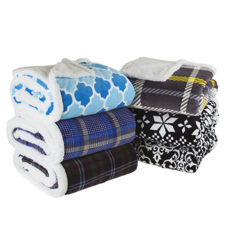 Plaid Fleece Reversible Throw Blanket, Blue photo 4