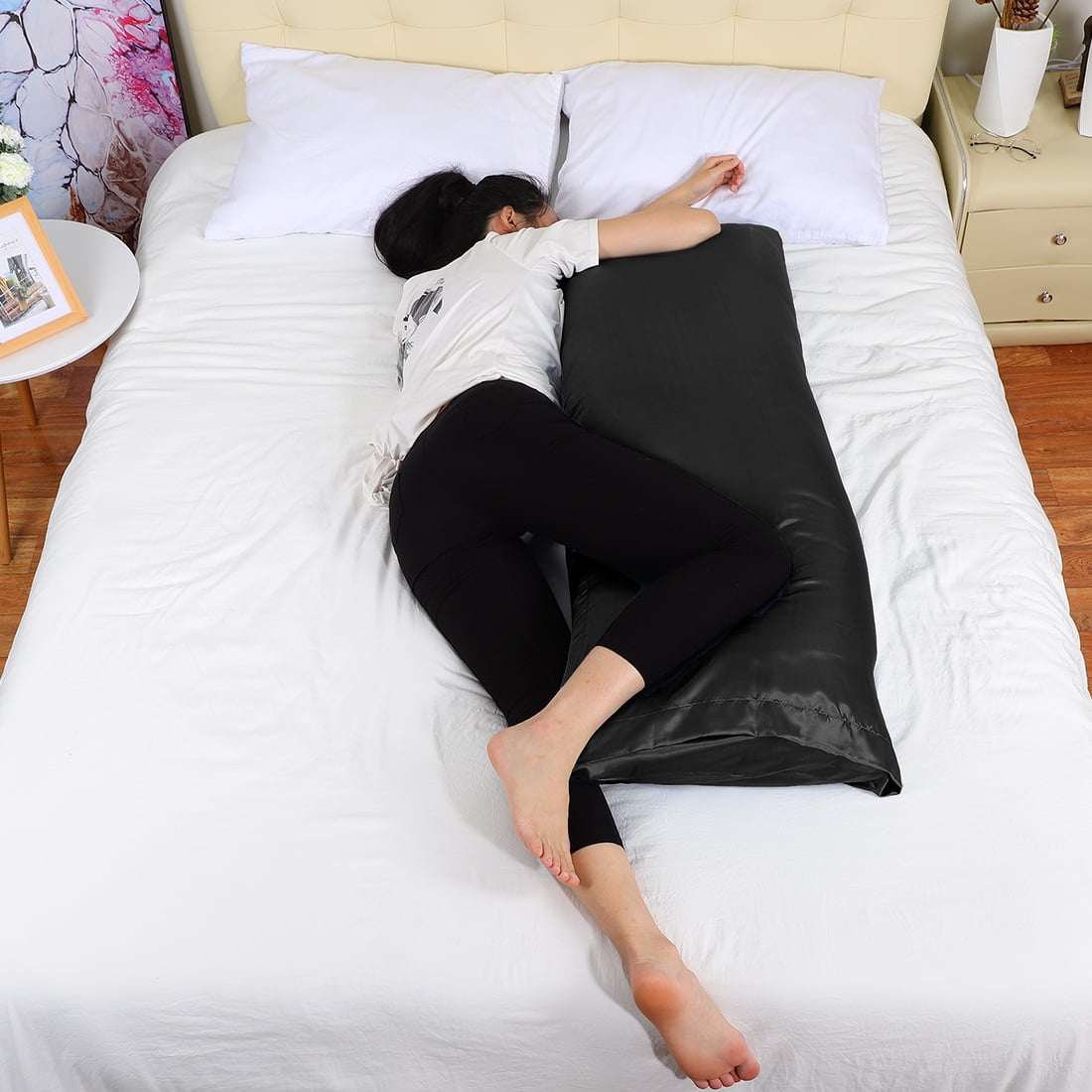 Unique Bargains 2 Pack Polyester Satin Body Pillow Cover 20" x 54" Black