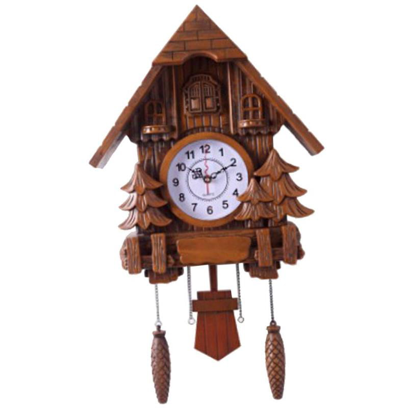 Unique Intelligent Birds Alarm Clock Cuckoo Wall Clock for Home Decor-Brown 