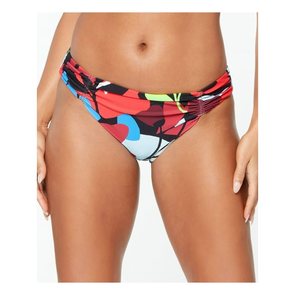 BAR III Women's Multi Color Printed Stretch Shirred-Side Cinched Full Coverage Hipster Swimsuit Bottom S