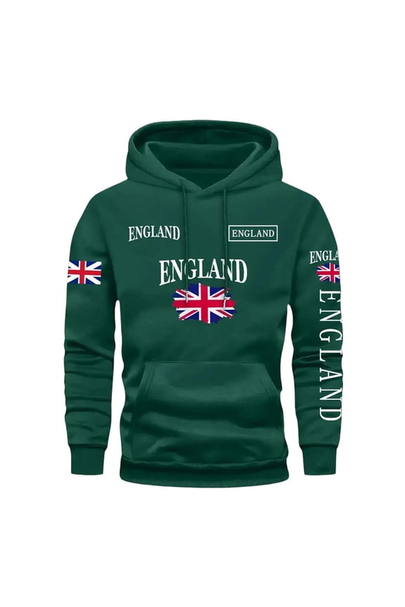 Mens Hoodies England Flag Print Drawstring Hoodies For Men Fleece Lined Loose Fit Pullover Sweatshirt Casual Winter Outerwear Soccer Jersey