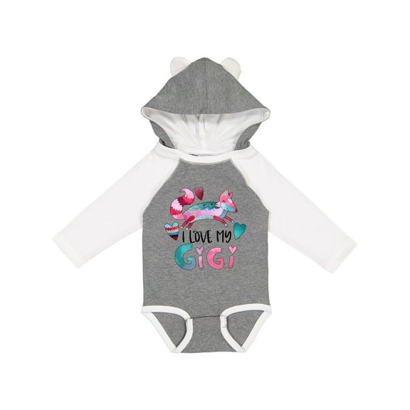 Inktastic I Love My Gigi Pink and Blue Fox with Hearts Boys or Girls Long Sleeve Baby Bodysuit