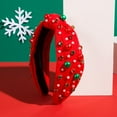 thumbnail image 3 of Christmas Headband for Women, Xmas Pearl Knotted Rhinestone Crystal Jeweled Hairband, Fashion Elegant Ladies Wide Top Knot Hair Bands Headpiece Holiday Outfits Gifts, 3 of 8