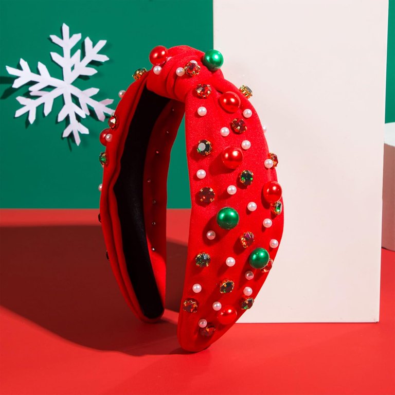 Christmas Headband for Women, Xmas Pearl Knotted Rhinestone  display picture 2