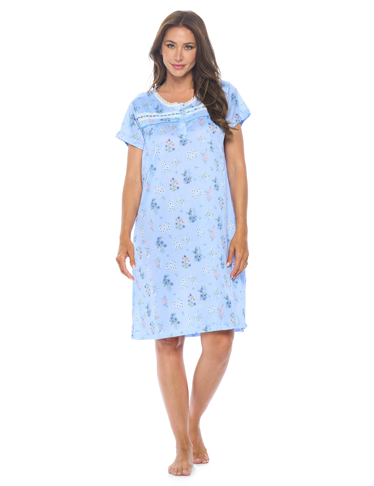 Casual Nights Women's Short Sleeve Nightgown Lace V-Neck Sleepshirt ...