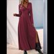 thumbnail image 5 of Vestido Elegante de Otoño 2025 para Mujer, con Escote en V Profundo, Larga y Abertura, para Boda, Noche, Graduación, Fiesta Rojo Vino M, 5 of 9