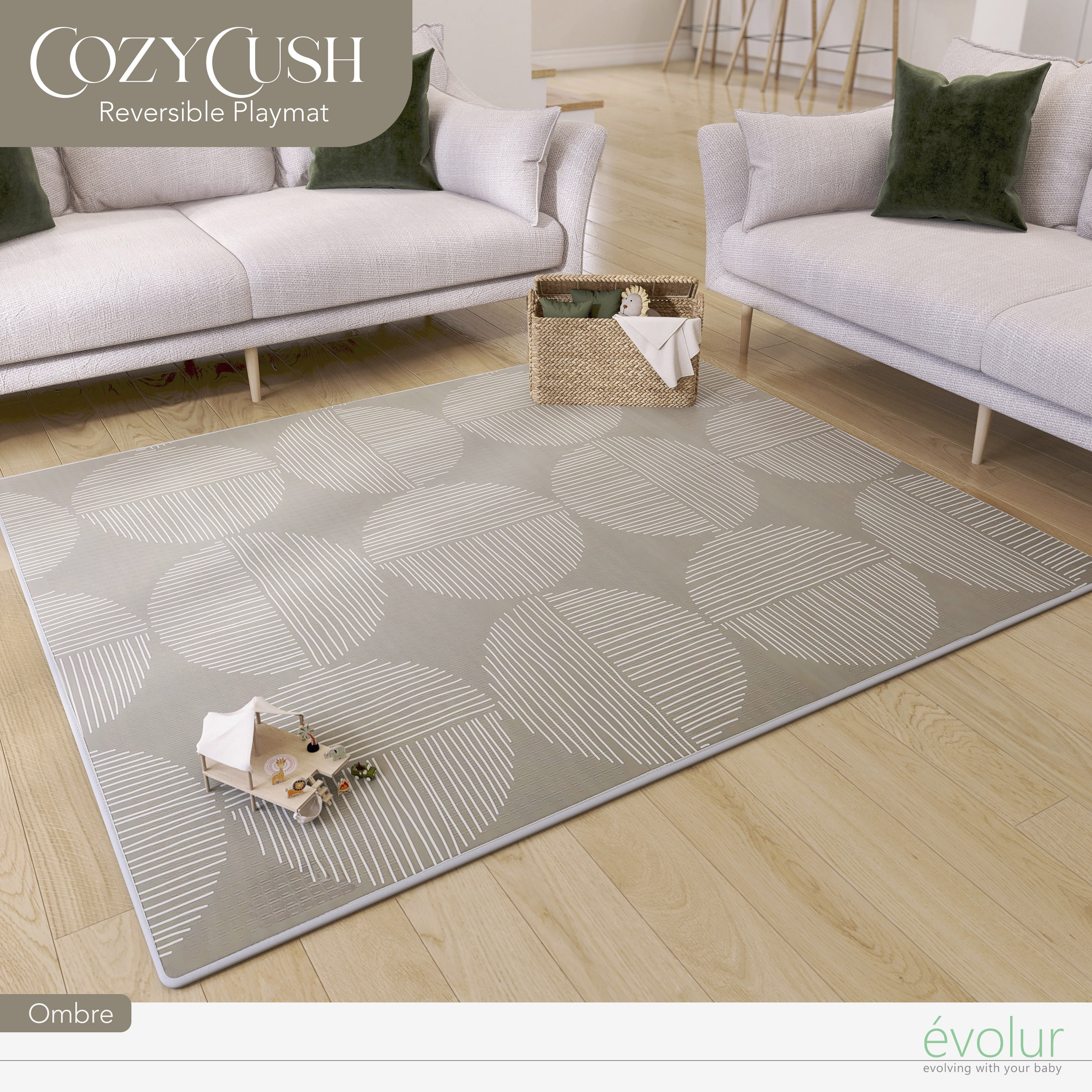Evolur CozyCush Reversible Non-Toxic Baby Kids Playmat, Ombre