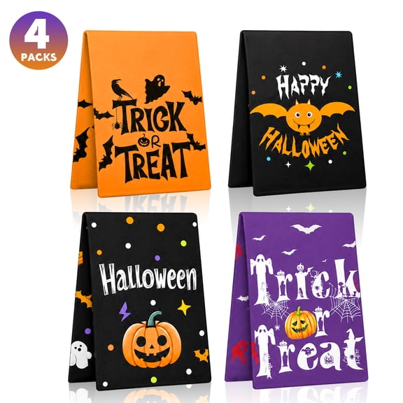 Godance 4 Pcs Halloween Kitchen Towels - 16 x 24 Inch Pumpkin Ghosts Bat Spider Web Trick or Treat Dish Towel, Ultra Absorbent Hand Drying Tea Towel for Kitchen Bathroom Party Halloween Decorations