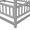 thumbnail image 6 of Full Size Floor Bed, Wooden Slat Support with House Roof Frame and Fence Guardrails, Grey, 6 of 7