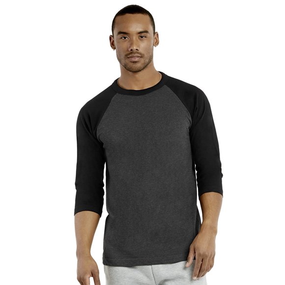 TOP PRO Mens 34 Sleeve casual Raglan Jersey Baseball Tee Shirt (2XL, Blackcharcoal)