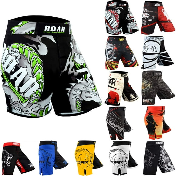 ROAR MMA Fight Shorts UFC Grappling Muay Thai BJJ Training Jiu Jitsu No Gi Wear (X-Large Darken-Green)