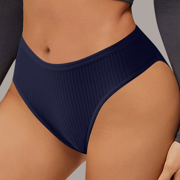 lulshou Womens Underwear Low-Waist Ribbed Panties Sexy Breathable Soft Briefs Underwear, Navy, XXL