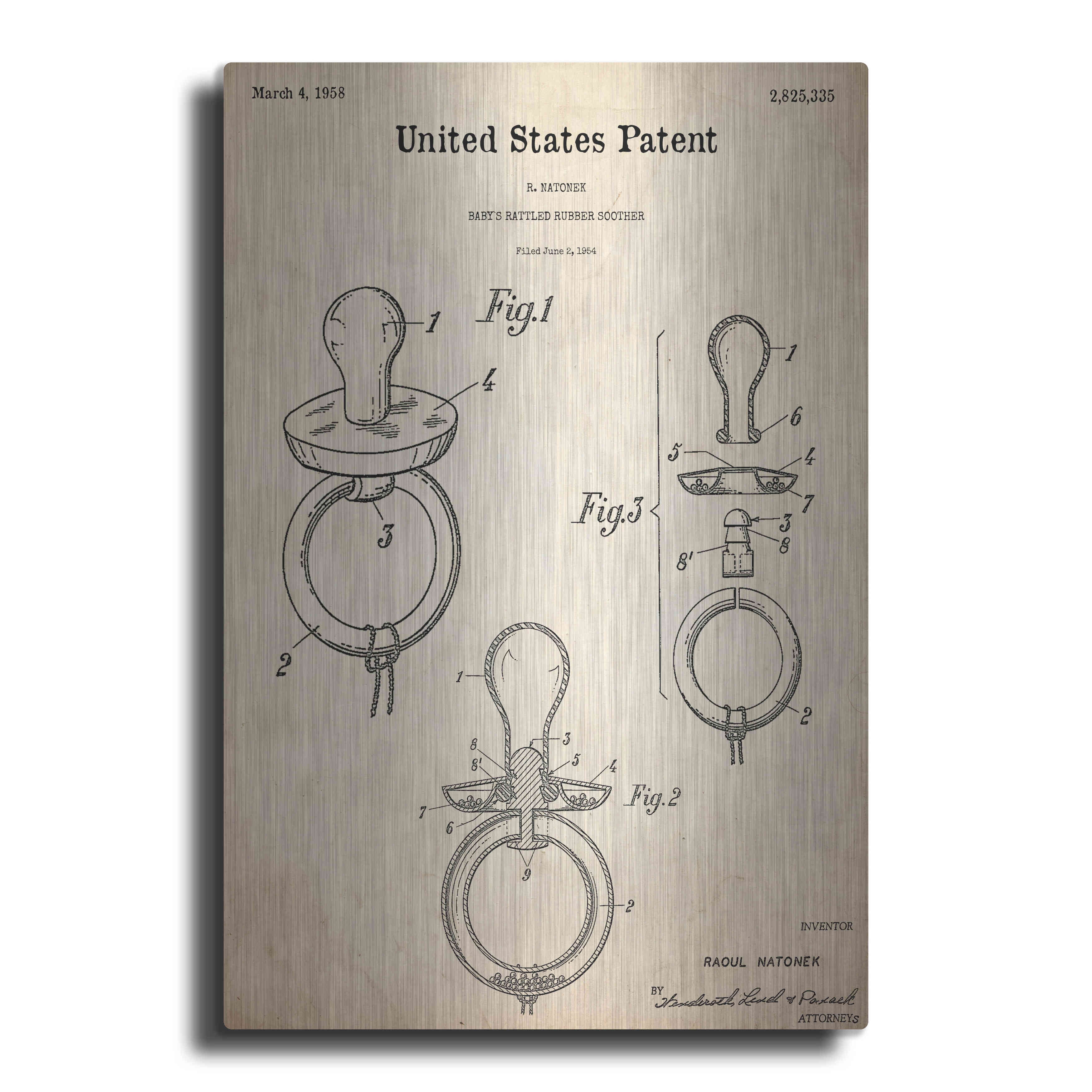 Luxe Metal Art 'Baby Pacifier Blueprint Patent Parchment,' Metal Wall