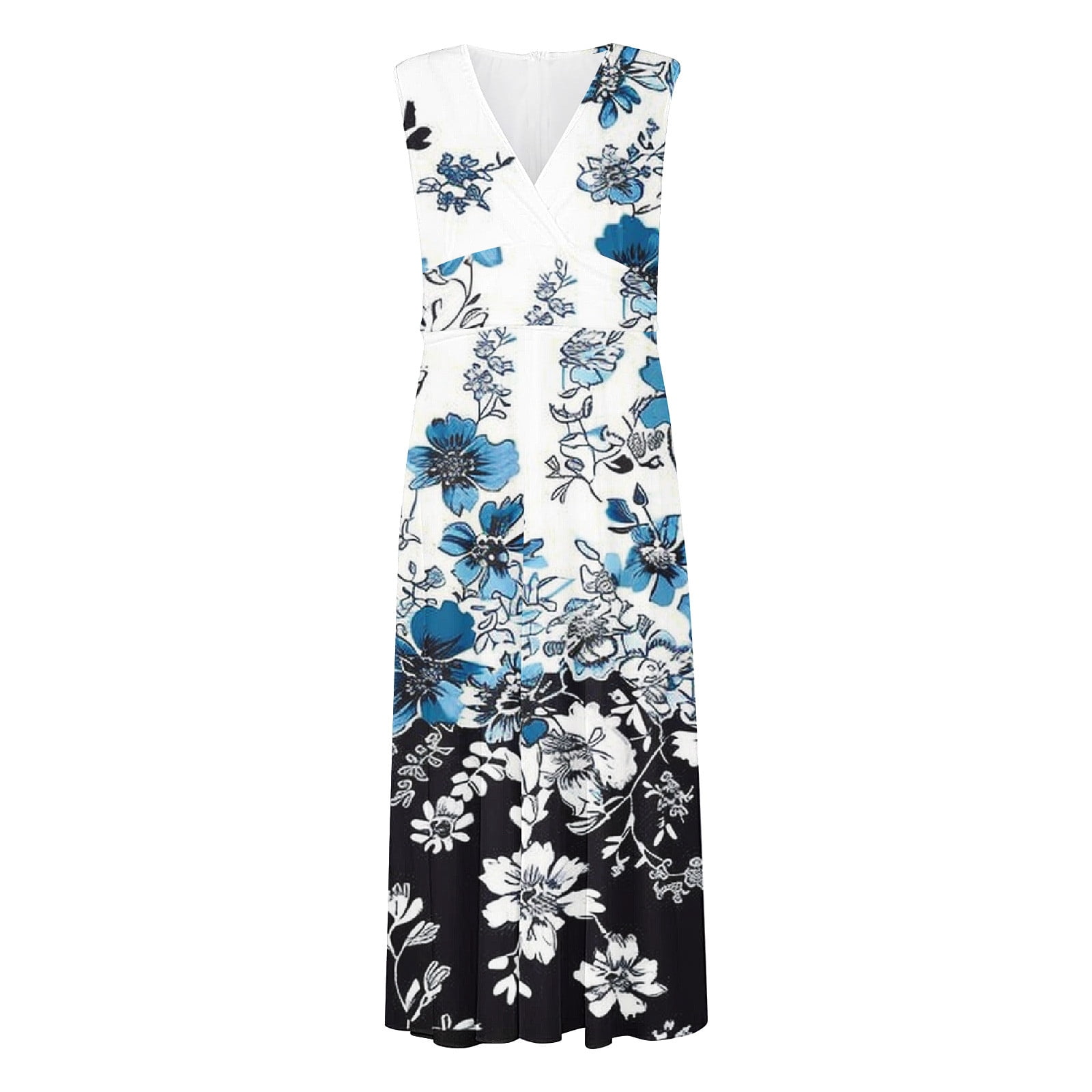 Hvot&aat Women's 3D Butterfly Print Maxi Dress V Neck Sleeveless Flowy Tank Dresses A Line Pleated Cocktail Party Dress
