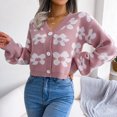 thumbnail image 2 of Tops De Suéter Con Cuello En V, Cárdigan De Manga Larga Con Encanto Cálido De Un Solo Pecho, Suéter Con Estampado Floral Elegante Para Vacaciones Para Viajar ANGGREK Rosa L, 2 of 6