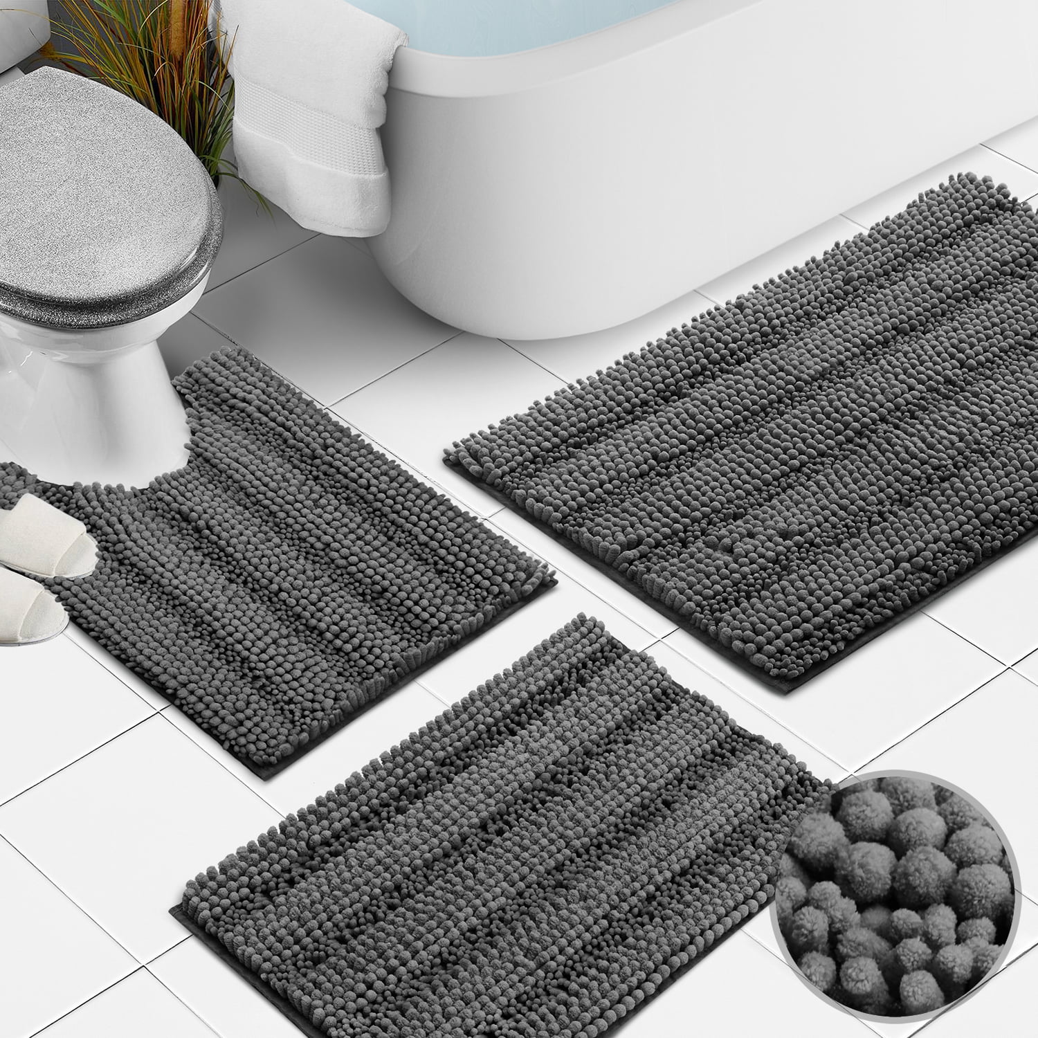 Details about   Chenille Super Absorbent Bathroom Rug Set