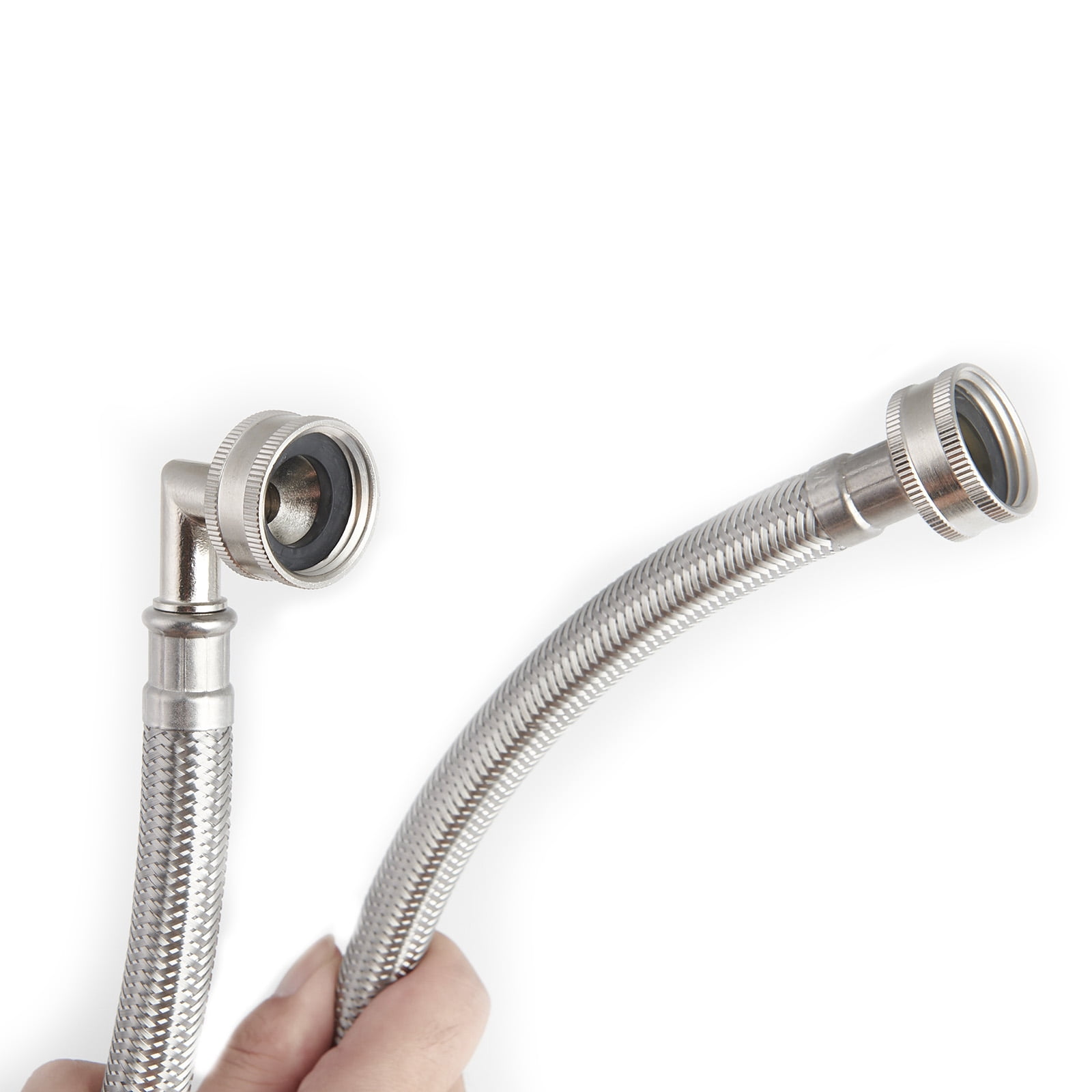 72" 304 Stainless Steel Wire Braided Flexible Hose, Dual-Layer PVC Inner Tube, 3/4" Brass Compression Fittings – Supply Line for Washing Machine