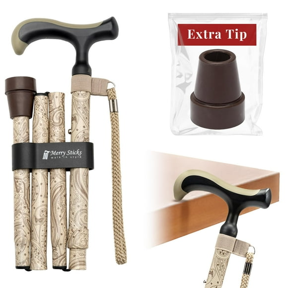 Bastones plegables y ligeros Merry Sticks para hombres y mujeres, ajustables y plegables para personas mayores, con mango ergonómico antideslizante y una punta de repuesto adicional - Diseño vintage d