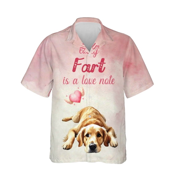 Every Fart is Love Note Golden Retriever Guilty Face Happy Valentine's Hawaiian Shirt Breathable Summer Unisex Merch Goldens Dog Lover Gifts Idea - 01016