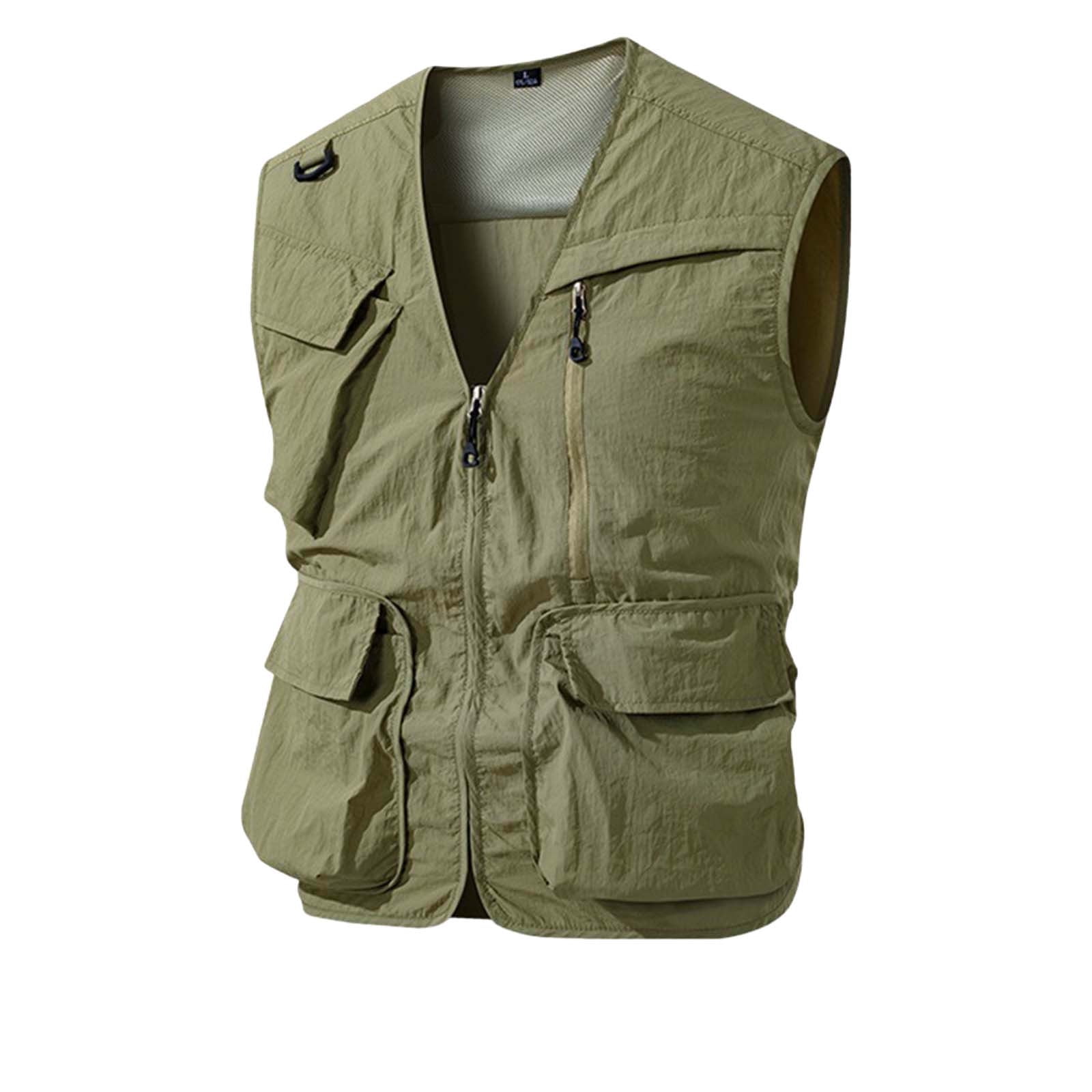 Men's Solid Color Pocket Tank Top Sleeveless Hoodless Zipper