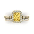 thumbnail image 2 of 2.22 ct Brilliant Emerald Cut Yellow Zircon 14k Yellow Gold Halo Solitaire with Accents Engagement Bridal Wedding Ring Band Set size 8.5, 2 of 7