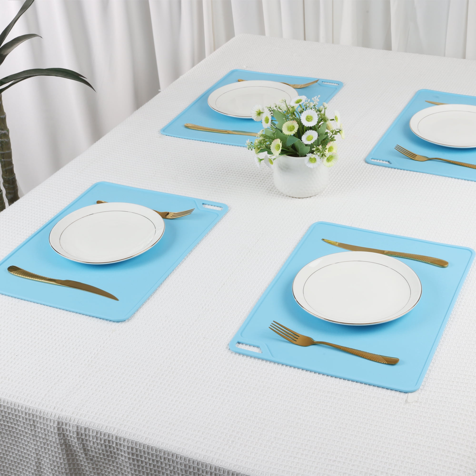 Unique Bargains Set of 6 Silicone Placemats for Kitchen Dining Table Decor Light Blue