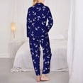 thumbnail image 3 of Pajama Sets for Women 2 Pcs, white anchors navyblue cute Button Down Long Sleeve Sleepwear Lounge PJ Sets, 3 of 6