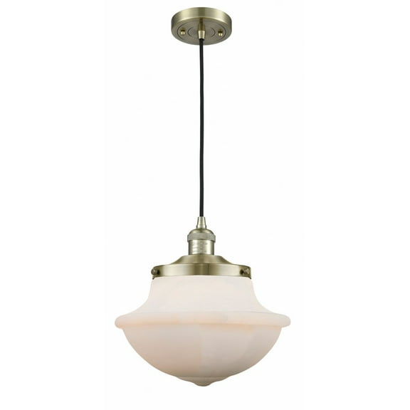 Innovations Lighting  Franklin Restoration Oxford - 1 Light 12" Cord Hung Mini Pendant Antique Brass/Matte White