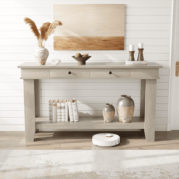 Kicctian Console Table with 2 Drawers, Wooden Entryway Sofa Table for Living Room or Foyer, Sturdy Accent Furniture with Versatile Storage, 47" x 14" x 30",Grey