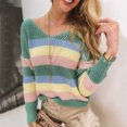 thumbnail image 2 of Vedolay Women's 2023 Sweaters Women's Lightweight Long Sleeve Crew Neck Striped Casual Knitted Pullover Tops,Yellow M, 2 of 5
