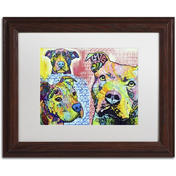 Trademark Fine Art "Thoughtful Pit Bull Part 3" Canvas Art by Dean Russo, White Matte, Wood Frame