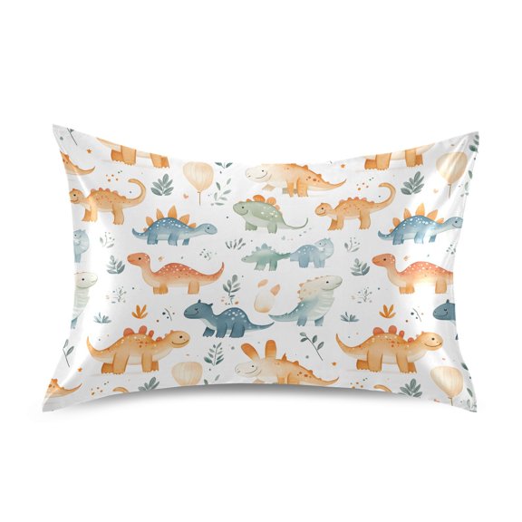 JSTEL Dinosaur Cartoon Dino Satin Pillowcase Standard Size Pillow Cases Envelope Closure Bed Pillow Cover, 20 x 26 inch