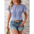 thumbnail image 6 of Women Summer Dressy Pleated Petal Cap Short Sleeve Tops Elegant Casual Loose Fit Tunic Blouse Tees Blue S, 6 of 8