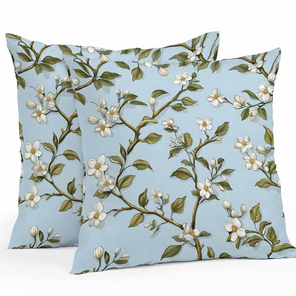Outdoor Waterproof Pillow Covers Pack of 2, Summer Flowers Vintage White Gardenia Leaves Decorative Throw Pillowcases Cushion Covers for Garden Patio Tent Sofa Couch, 18x18 inch