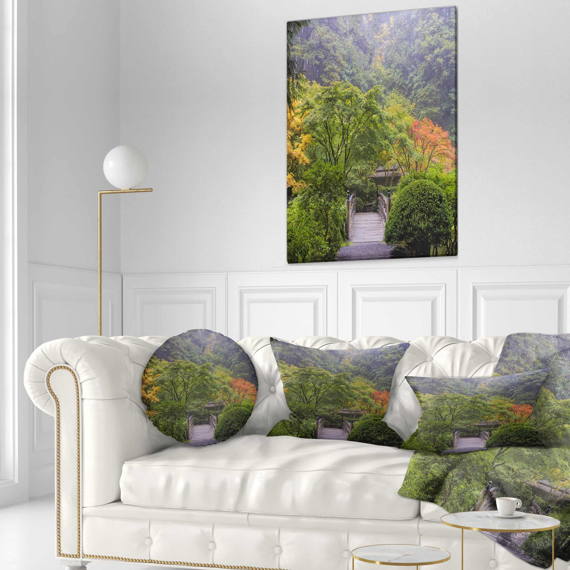 Designart Foggy Dawn in Japanese Garden - Landscape Photography Throw Pillow - 12x20
