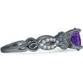thumbnail image 5 of Vintage Style Sunflower Round Amethyst Cubic Zirconia Black Tone 925 Sterling Silver, Size 5, 5 of 7