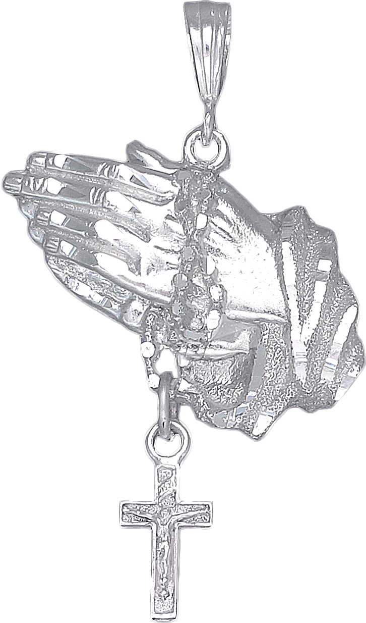 EJewelryPlus - Sterling Silver Praying Hands with Rosary Cross Pendant 