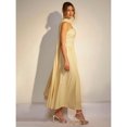 thumbnail image 4 of Light Yellow Womens Strapless Ruched Maxi Dress With Flowing Cape Detail, 4 of 7