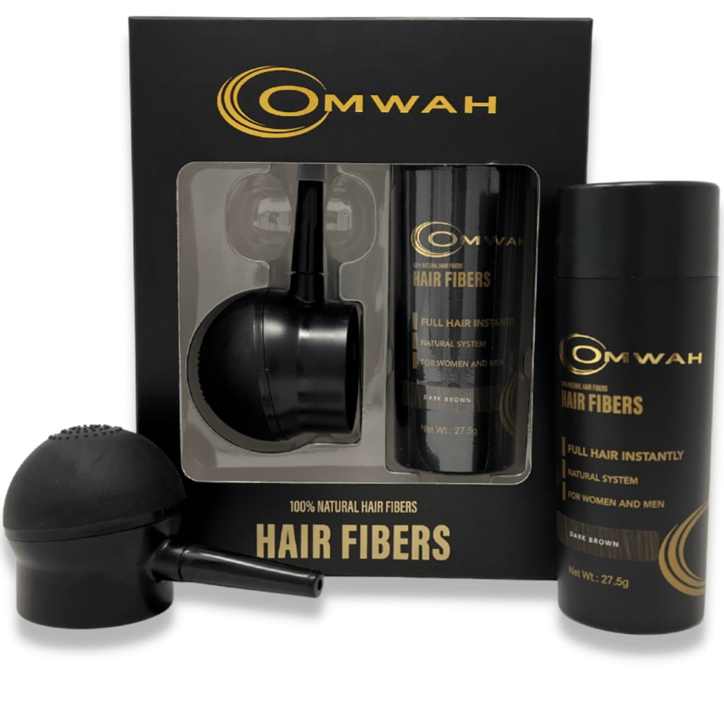 OMWAH Natural Hair Fiber 2-in-1 Kit With Natural & Undetectable Natural Hair Thickening Fibers & Spray Applicator Pump Nozzle, Instant Thicker Hair (Medium Brown)