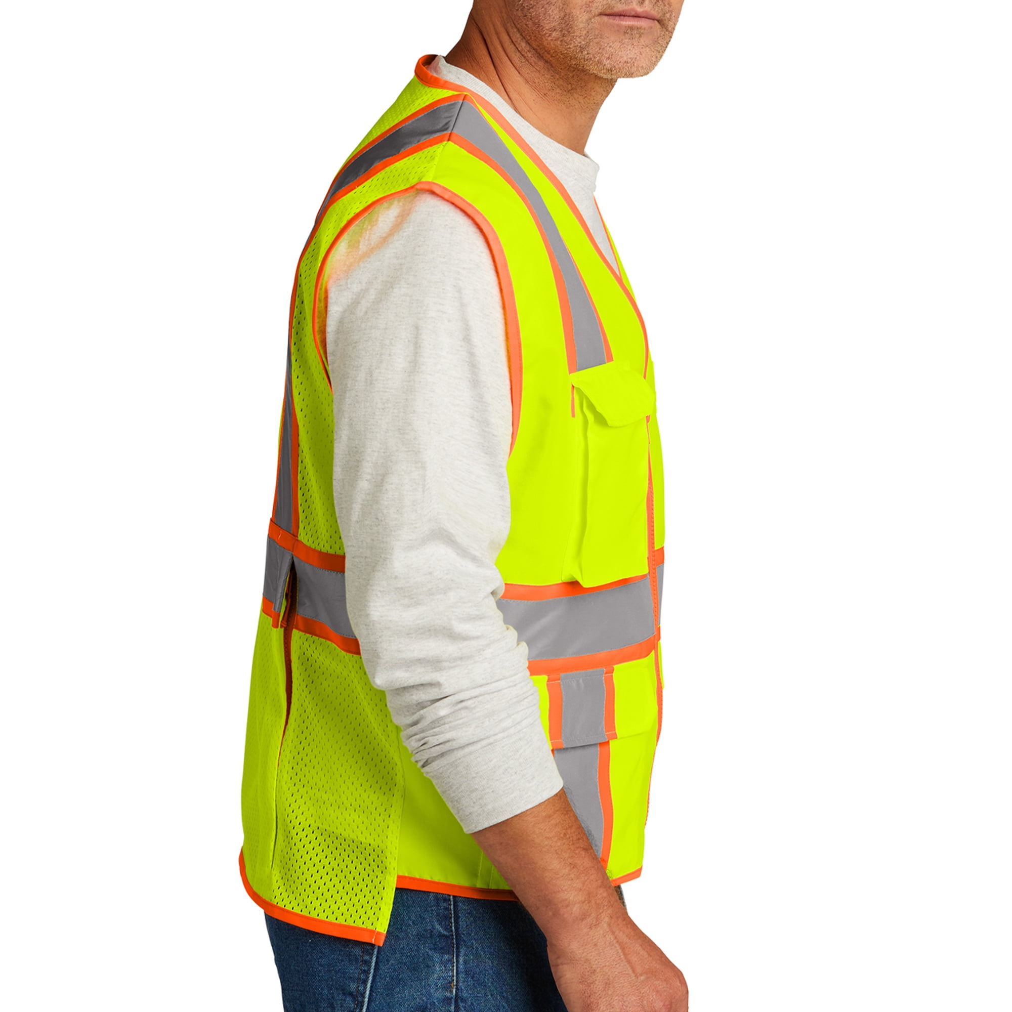 High Visibility Safety Vests for Men, Hi Vis Safety Vests Work Reflective Vest with Pockets Mesh Zipper ANSI Type 107 Class 2, Safety Yellow 2XL
