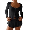 thumbnail image 1 of Conjunto de Pijama para Mujer, de Larga, con Botones, Top y Pantalones Cortos con Volantes, Conjunto de 2 Piezas para Estar en Casa, Ropa de Dormir Y2k. Negro M, 1 of 8