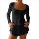 thumbnail image 1 of Conjunto de Pijama para Mujer, de Larga, con Botones, Top y Pantalones Cortos con Volantes, Conjunto de 2 Piezas para Estar en Casa, Ropa de Dormir Y2k. Negro L, 1 of 8