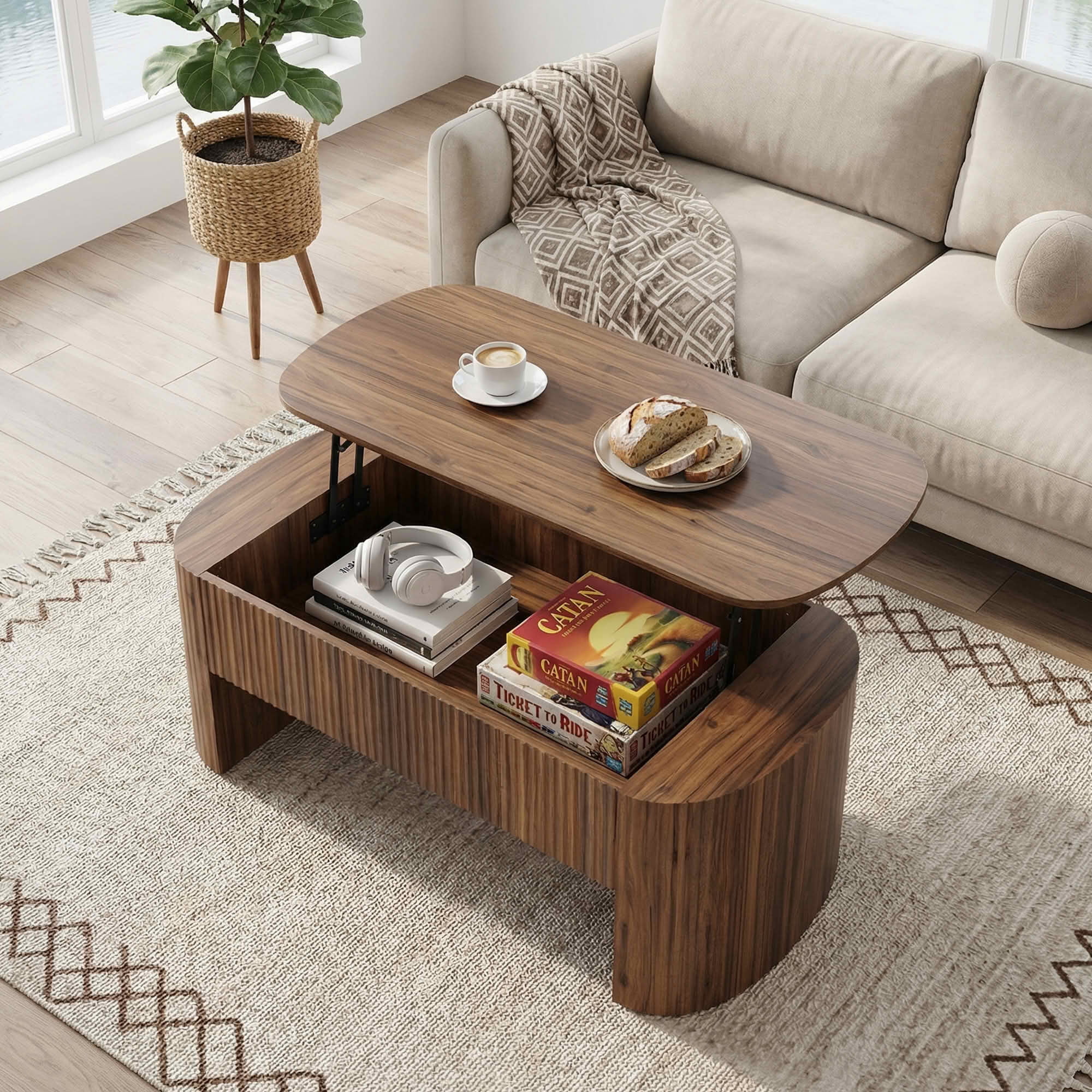 MAYEETY 47 Inch Lift Top Coffee Table Hidden Storage Shelf Living Room Table