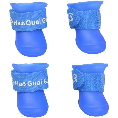 Little Pet Dog Puppy Anti- Slip Rain Snow Boots Candy Colors Rubber Waterproof Boots Shoes- Size M (Blue) Pet Toys