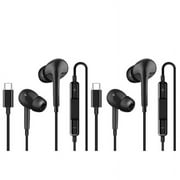 AFFLUX 2 Pack USB C Headphones, Type C Earbuds Wired for iPhone 15 Pro Max / 15 Pro / 15 Plus Earphones with Microphone & Volume Control Stereo Noise Isolating Compatible with Samsung and All Type C, Black