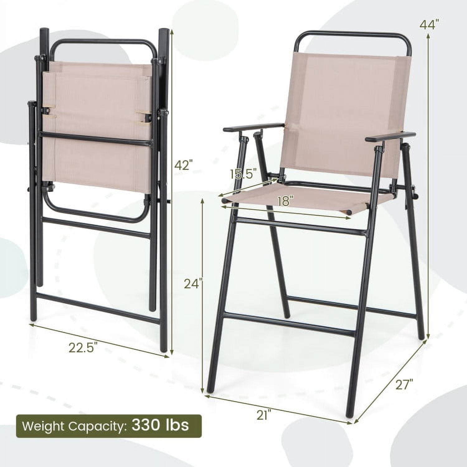 Aimee Lii Set of 2 Patio Folding Bar-Height Chairs with Armrests and Quick-Drying Seat, Outdoor Patio Furniture, Beige Aimee Lii Set of 2 Patio Folding Bar-Height Chairs with Armrests and Quick-Drying Seat, Outdoor Patio Furniture, Beige