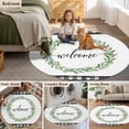 thumbnail image 2 of Round Rug 4ft Area Rug, Spring Watercolor Leaves Welcome Text Area Rugs for Living Room Bedroom, Black White Buffalo Floor Mat Non-Slip Non-Shedding Carpet Indoor Accent Rugs, 2 of 9