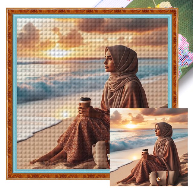 (6) Hilo Algodón Ecológico Bordado 11CT 3 Hebras Impresión 45x45cm Kit Serie Personajes Punto Cruz para Musulmana