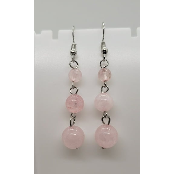 Round Rose Quartz Silver Earrings